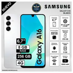 SAMSUNG - Celular Galaxy A16 4G 8GB RAM 256GB Cámara Principal 50MP + 13MP frontal 6.7 Pulg - Blanco