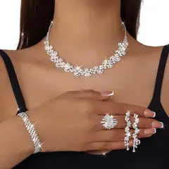 GENERICO - Collar Set Nupcial 4 Piezas Brillantes Diseño Moderno de Lujo