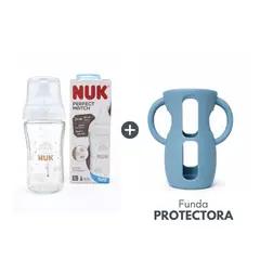 GENERICO - Biberón Perfect Match vidrio 230ml + Funda protectora Celeste