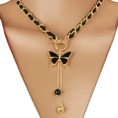 GENERICO - Collar Terciopelo con Mariposa y Borla Minimalista