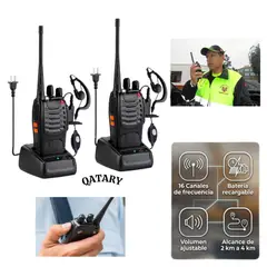 OEM - Kit 2 Radios Transmisores 888S Recargables - Incluye Clip, Antena y Manos Libres
