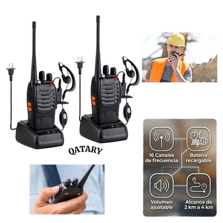 Pareja de Walkie Talkies 888S Alta Potencia - Radio Transceptor 16 Canales UHF Negro