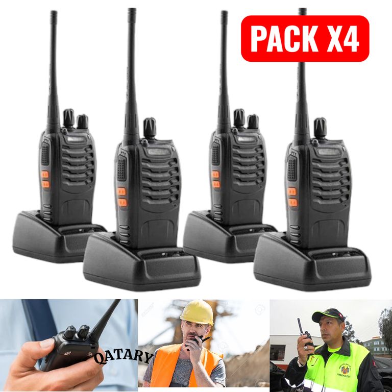 Kit 4 Radios Transmisores 888S Recargables - Incluye Clip, Antena y Manos Libres