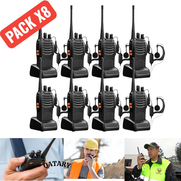 Kit 8 Radios Transmisores 888S Recargables - Incluye Clip, Antena y Manos Libres