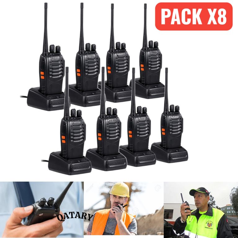 8Radios de Walkie Talkies 888S Alta Potencia - Radio Transceptor 16 Canales UHF Negro