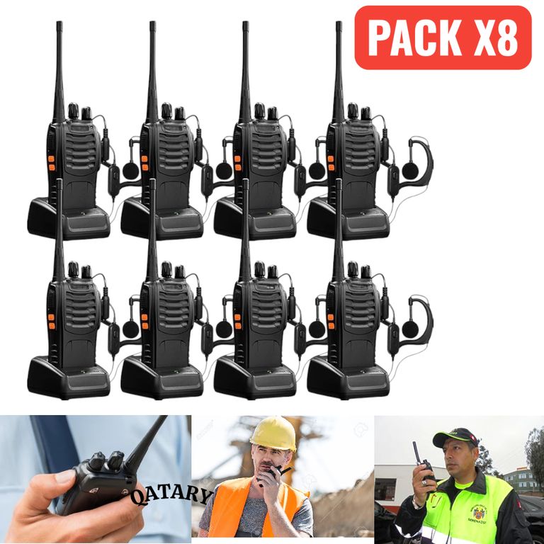 8 Walkie Talkies Profesionales 888S - 16 Canales con Reducción de Ruido y Batería Litio