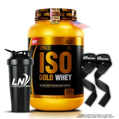 LEVEL PRO - Iso Gold Whey 1.1 KG Proteina Isolatada - Chocolate + Shaker + Straps