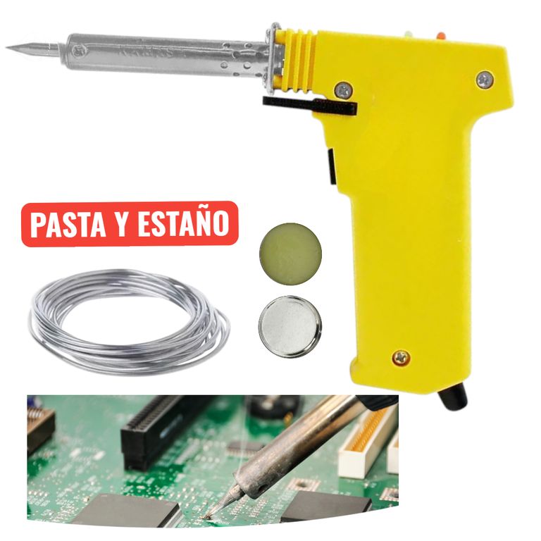 Soldador Eléctrico Tipo Pistola 80W + 2m Estaño + Pasta de Soldar