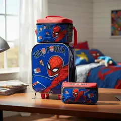 GENERICO - Maleta escolar a Ruedas + Lonchera + Cartuchera spider