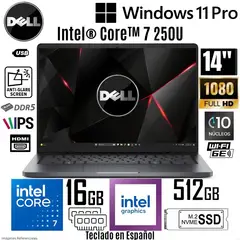 DELL - Laptop Pro 14 PC14250 Intel Core 7 250U 16GB 512GB SSD 14" FHD Win11Pro Gris