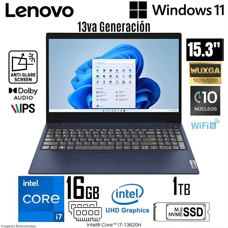 Laptop Ideapad Slim 3 83K100NALM Intel Core i7-13620H 16GB RAM 1TB SSD 15.3" WUXGA Win11