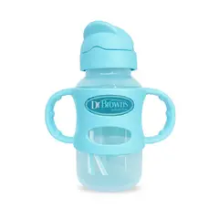 GENERICO - Biberón de Transición con Cañita y Asas Boca Ancha 9 oz (270ml) Color Verde Agua