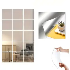 GENERICO - Espejo adhesivo de pared cuadrado 30cm x 30cm - 4 und