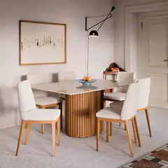 PAZART MUEBLES - COMEDOR 6 SILLAS LIVING 1.6 VIDRIO CITY BOUCLE BEIGE