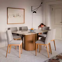 PAZART MUEBLES - COMEDOR 6 SILLAS LIVING 1.6 VIDRIO CITY BOUCLE GRIS