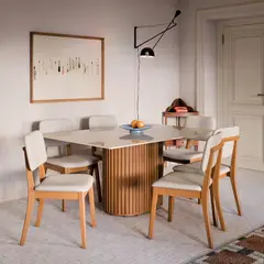 PAZART MUEBLES - COMEDOR 6 SILLAS LIVING 1.6 VIDRIO CLASSIC LINO BEIGE