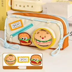 GENERICO - ESTUCHE - CARTUCHERA KAWAII CON PEGA PEGA - MODELO HAMBURGUESA - 3 CIERRES