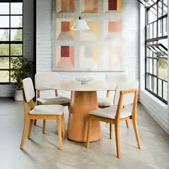 PAZART MUEBLES - COMEDOR REDONDO 4 SILLAS SARA VIDRIO CLASSIC LINO BEIGE