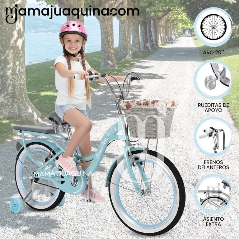 Bicicleta Campera para Niña Aro 20 «BETTY» con Canasta Turquesa
