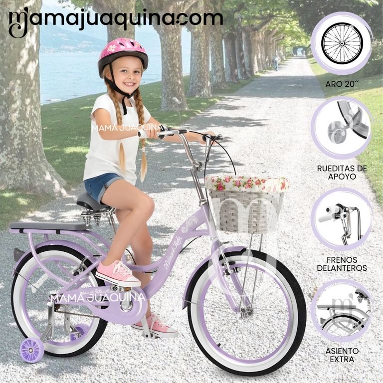 Bicicleta Campera para Niña Aro 20 «BETTY» con Canasta Light Purple