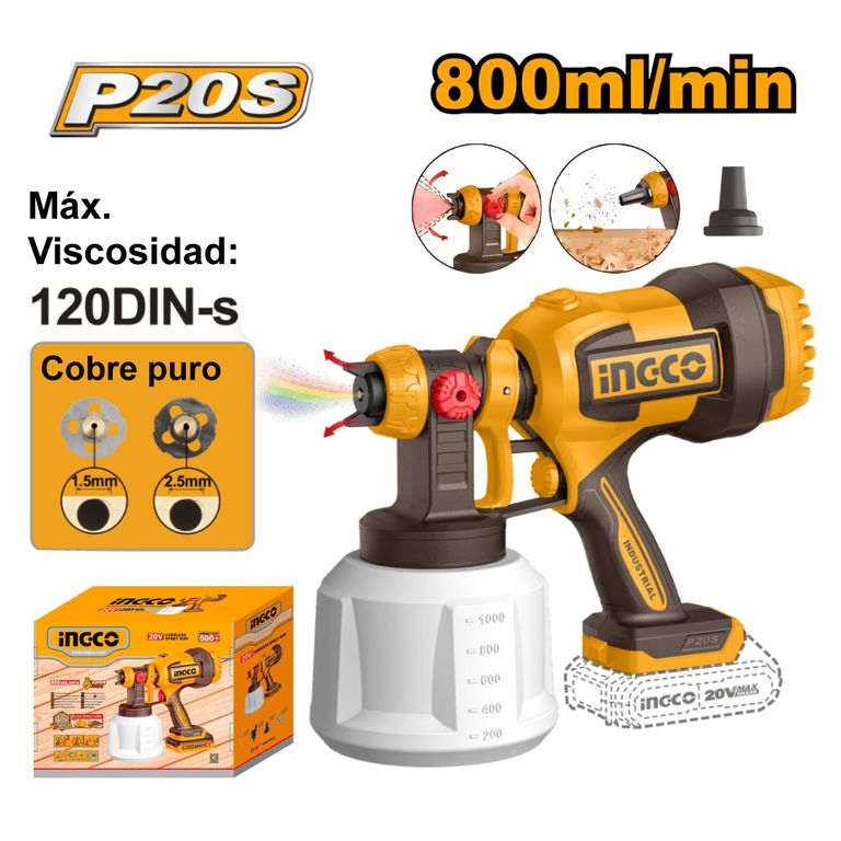 PISTOLA PARA PINTAR INGCO 20V 800MLMIN 120DIN-S CSGLI2004