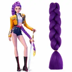 GENERICO - Kanekalon Morado Rumi Guerreras Kpop Demon Hunter Trenza Peluca Disfraz 90cm