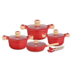 VALESKA - Juego de Ollas Roca Volcánica 10pzs Rojo