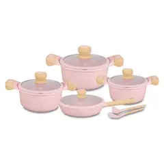 VALESKA - Juego de Ollas Roca Volcánica 10pzs Rosa