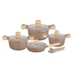 VALESKA - Juego de Ollas Roca Volcánica 10pzs Café