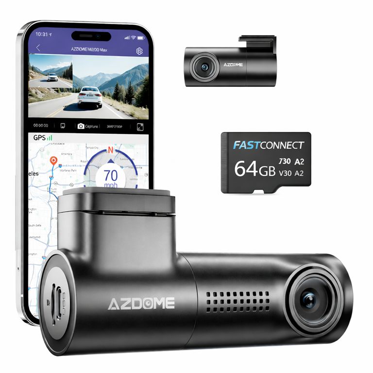 CAMARA PARA AUTOS DASHCAM 4K AZDOME M330 MAX Frontal + Trasera GPS WiFi Dual Band + Micro SD 64GB