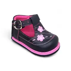 GENERICO - Zapato pibe semi-ortopédico clásico Flores Negro para niña bebé
