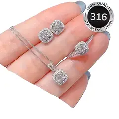 GENERICO - Collar Set Joyería Acero Inoxidable 316 Cristales Brillantes