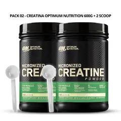 OPTIMUN NUTRITION - PACK X 02 - Creatina Optimum Nutrition 600 g - Creatina Monohidratada ON + 2 Scoop