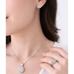 GENERICO - Collar Set Joyería Acero Inoxidable 304 Cristales Brillantes Plata