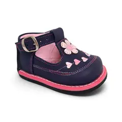 GENERICO - Zapato pibe semi-ortopédico clásico Flor y Corazones Azul para niña bebé