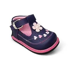 GENERICO - Zapato pibe semi-ortopédico clásico Flor y Corazones Azul para niña bebé
