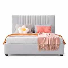 GENERICO - Cama Tapizada Listón Iris Gris Claro Queen