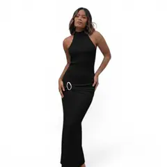 GENERICO - Vestido Halter Maxi Hilo Coqueta 463A-33 Color Negro