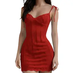 GENERICO - Vestido Corset Minifalda Hilo 463A-24 Color Rojo