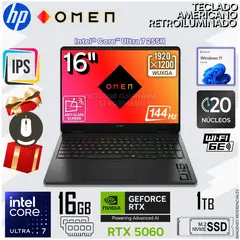 HP - Laptop Gamer OMEN 16" 2k 144hz Intel Core Ultra 7 255HX 16GB RAM DDR5 1TB SSD 16-AM0073DX
