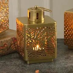 MULTITOP - PORTA VELA METAL FARO 10X10X16CM DORADO 1400