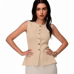 GENERICO - Chaleco Mujer 463G-20 zhara Hilo Color Beige