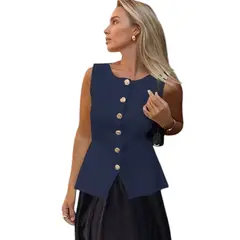 GENERICO - Chaleco Mujer 463G-20 zhara Hilo Color Azul Grafito