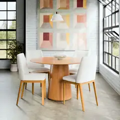 PAZART MUEBLES - COMEDOR REDONDO 4 SILLAS SARA CITY BOUCLE BEIGE