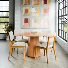 PAZART MUEBLES - COMEDOR REDONDO 4 SILLAS SARA CLASSIC LINO BEIGE