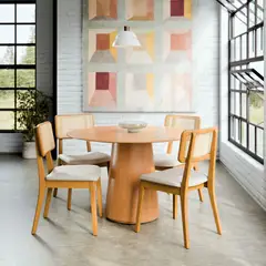 PAZART MUEBLES - COMEDOR REDONDO 4 SILLAS SARA RATTAN BEIGE