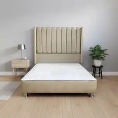 MUEBLES MACRUMO - Cama tapizada Barcelona - 2 Plz - Tela Antifluido Beige