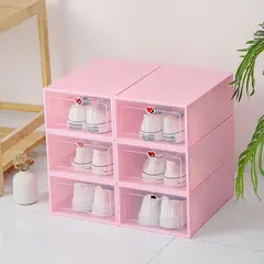 GENERICO - PACK X3 CAJA PLÁSTICA DE ZAPATO PLEGABLE APILABLE ROSADO