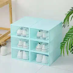 GENERICO - PACK X3 CAJA PLÁSTICA DE ZAPATO PLEGABLE APILABLE VERDE AGUA