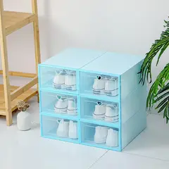 GENERICO - PACK X6 CAJA PLÁSTICA DE ZAPATO PLEGABLE APILABLE CELESTE